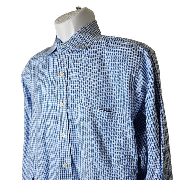 Michael Michael Kors Button-Front Long-Sleeve Shirt Size Large Blue Houndstooth - Picture 2 of 4
